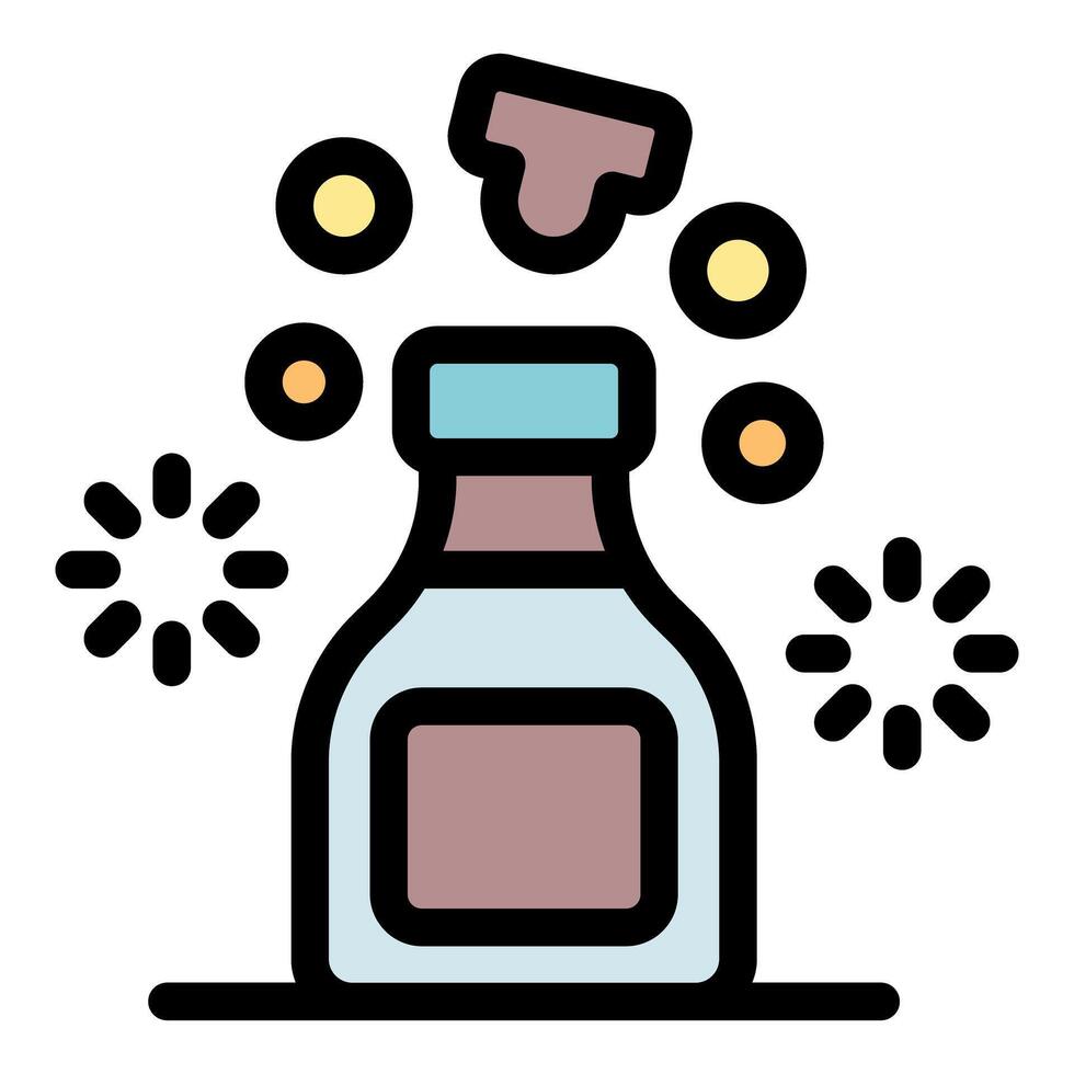 Laundry detergent bottle with open cap pouring out laundry pods icon vector