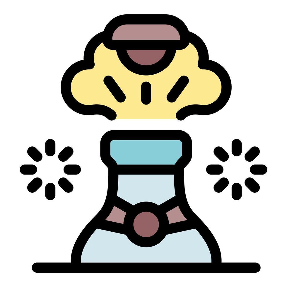 Chemical reaction exploding inside a laboratory flask, creating a toxic cloud vector