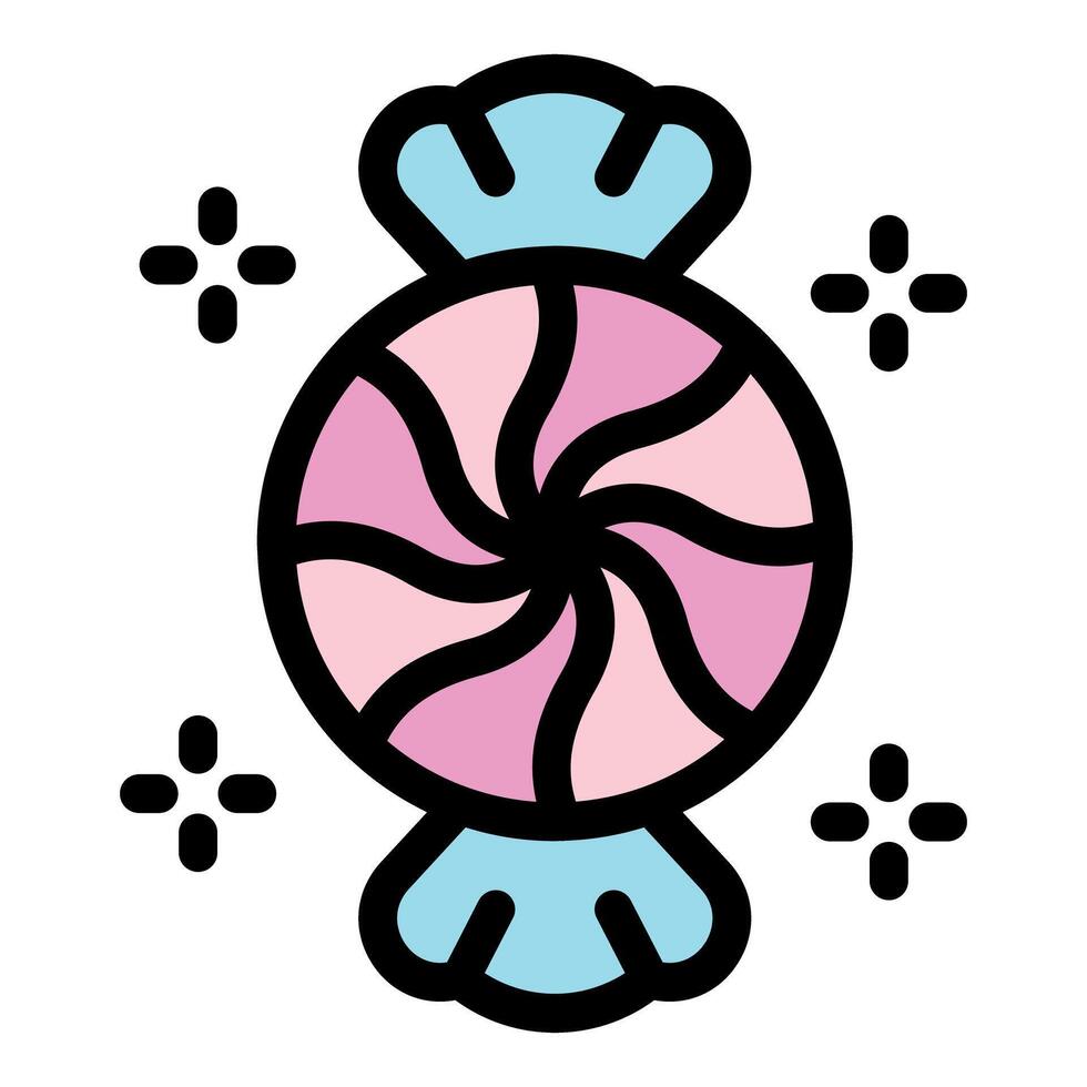 Pink and pastel round candy creating a spiral effect with blue wrapping vector