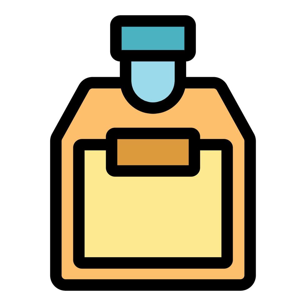 Closed perfume bottle with blank label and blue cap icon vector