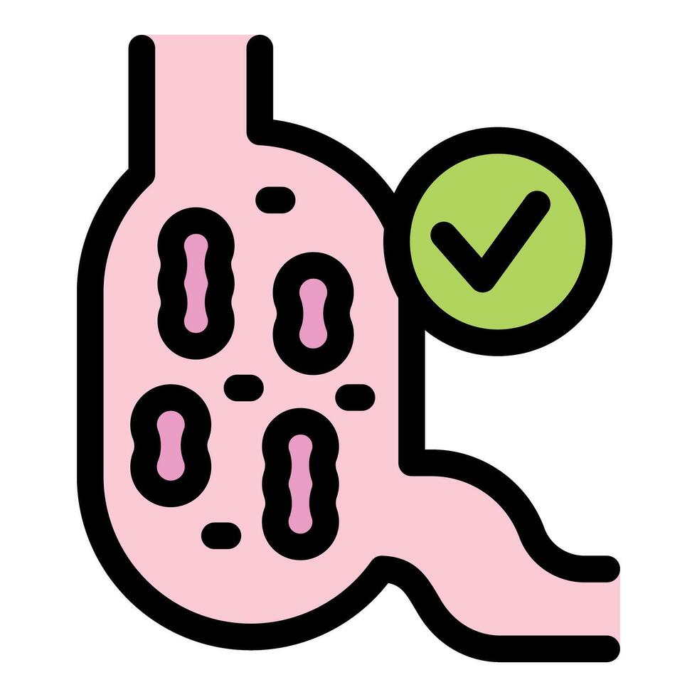 Healthy stomach with good bacteria and check mark icon, promoting digestive health vector