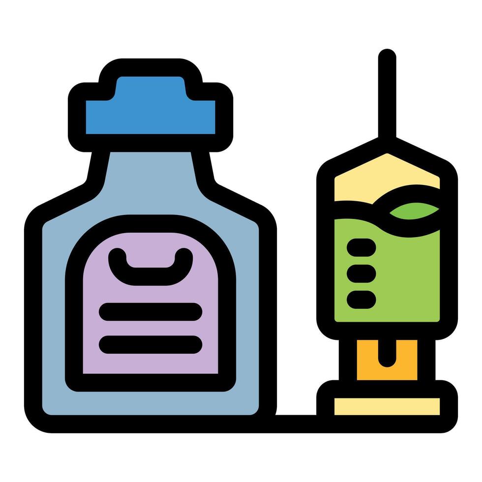 Medical syringe being filled with medicine from a bottle vector