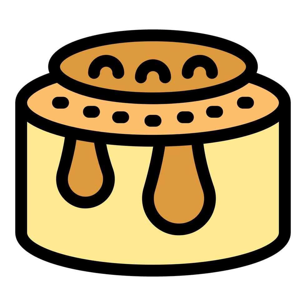 Delicious round cake with melted caramel and chocolate icing dripping vector