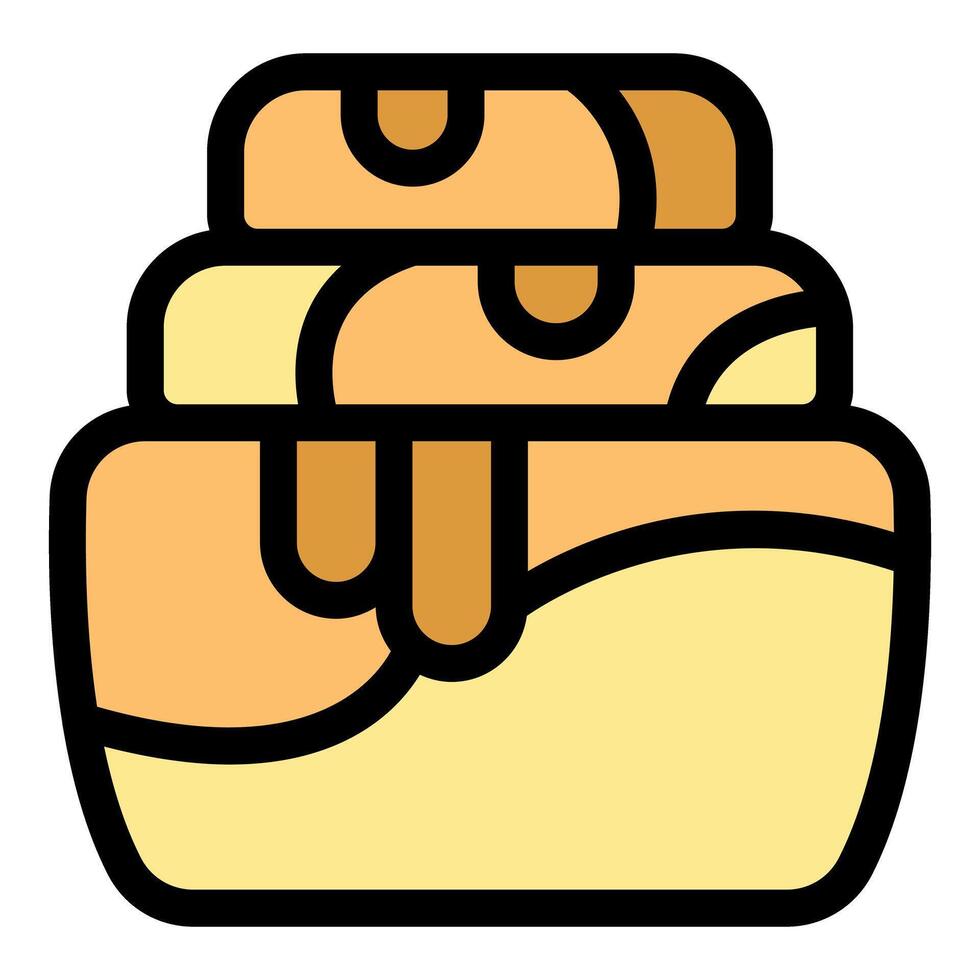 Delicious cinnamon roll with dripping icing, sweet treat icon vector