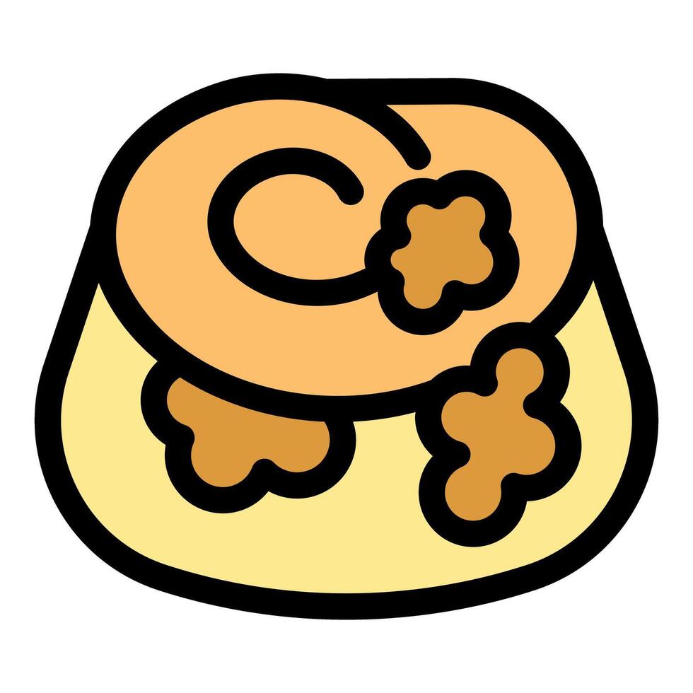 Delicious cinnamon roll with icing and nuts vector
