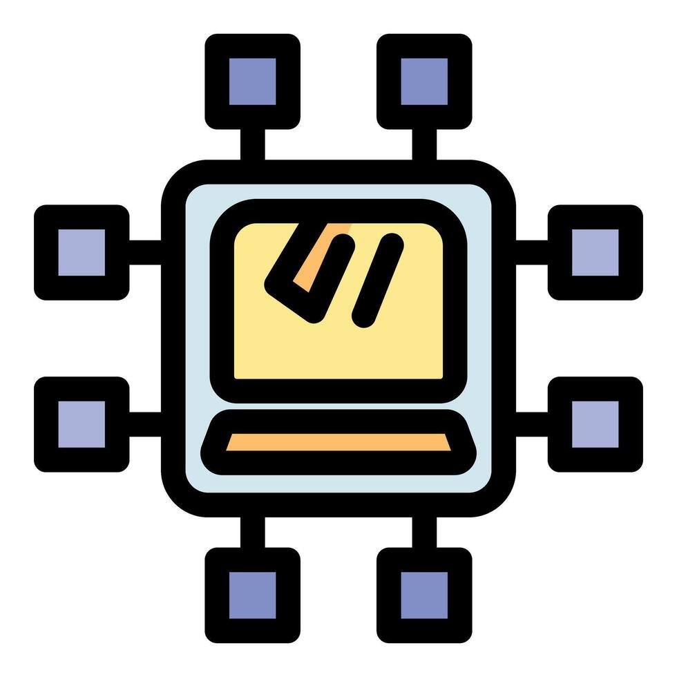 Digital circuit board with central processor icon vector