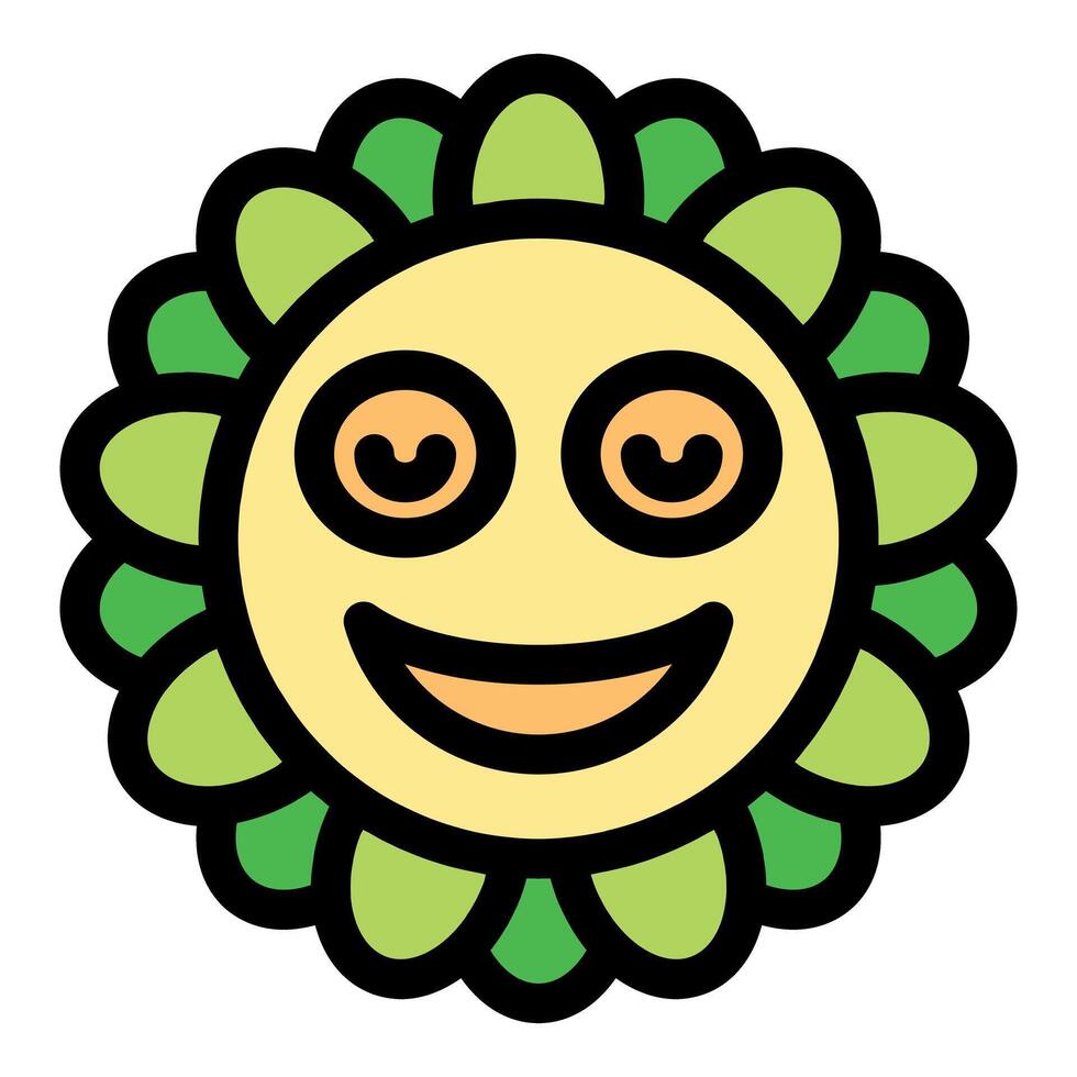 Smiling flower character showing love with heart shaped eyes and green petals vector