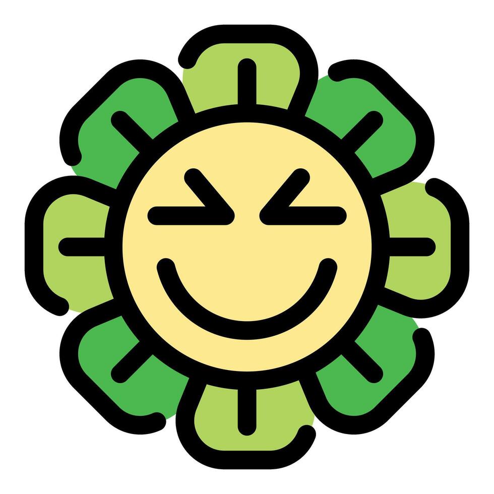 Smiling sunflower with closed eyes expressing happiness and joy vector