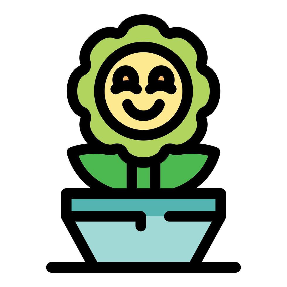 Happy flower smiling in pot, growing happiness and cheerful nature vector