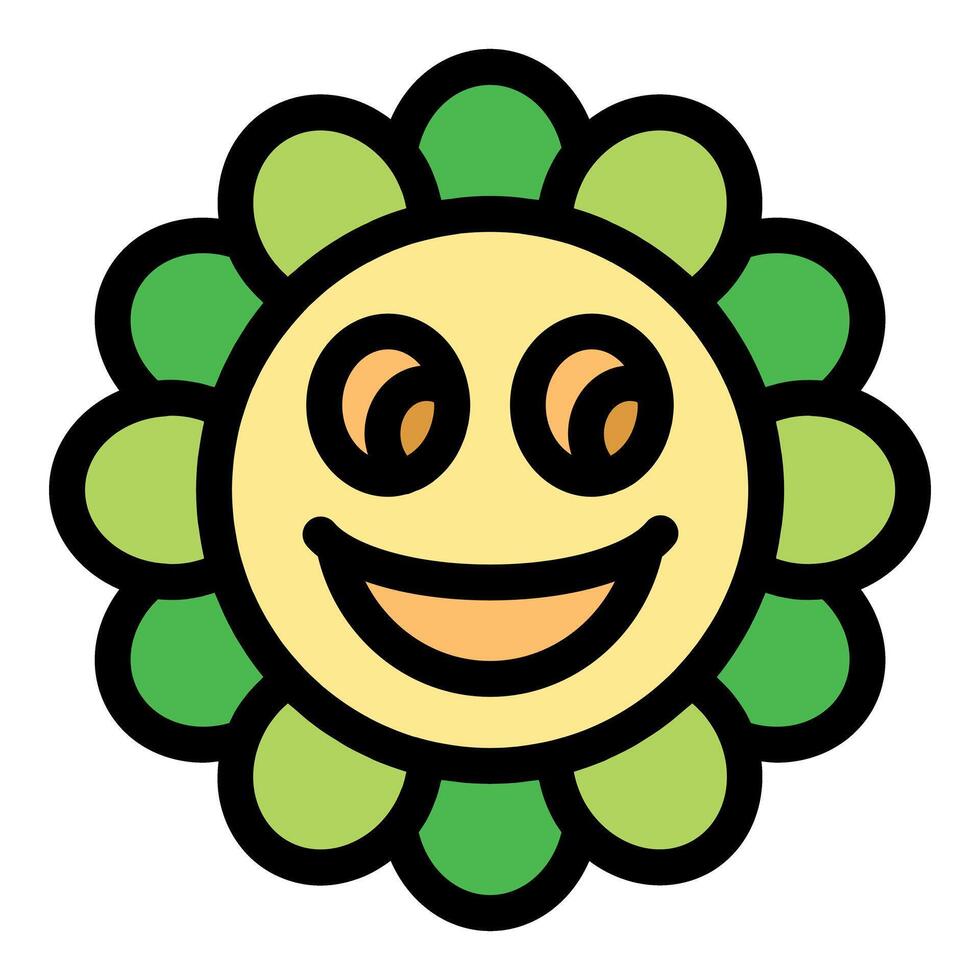 Happy flower character smiling with green petals and orange eyes vector
