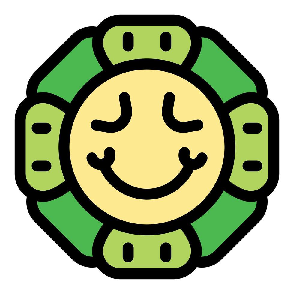 Green casino chip smiling with closed eyes showing satisfaction vector