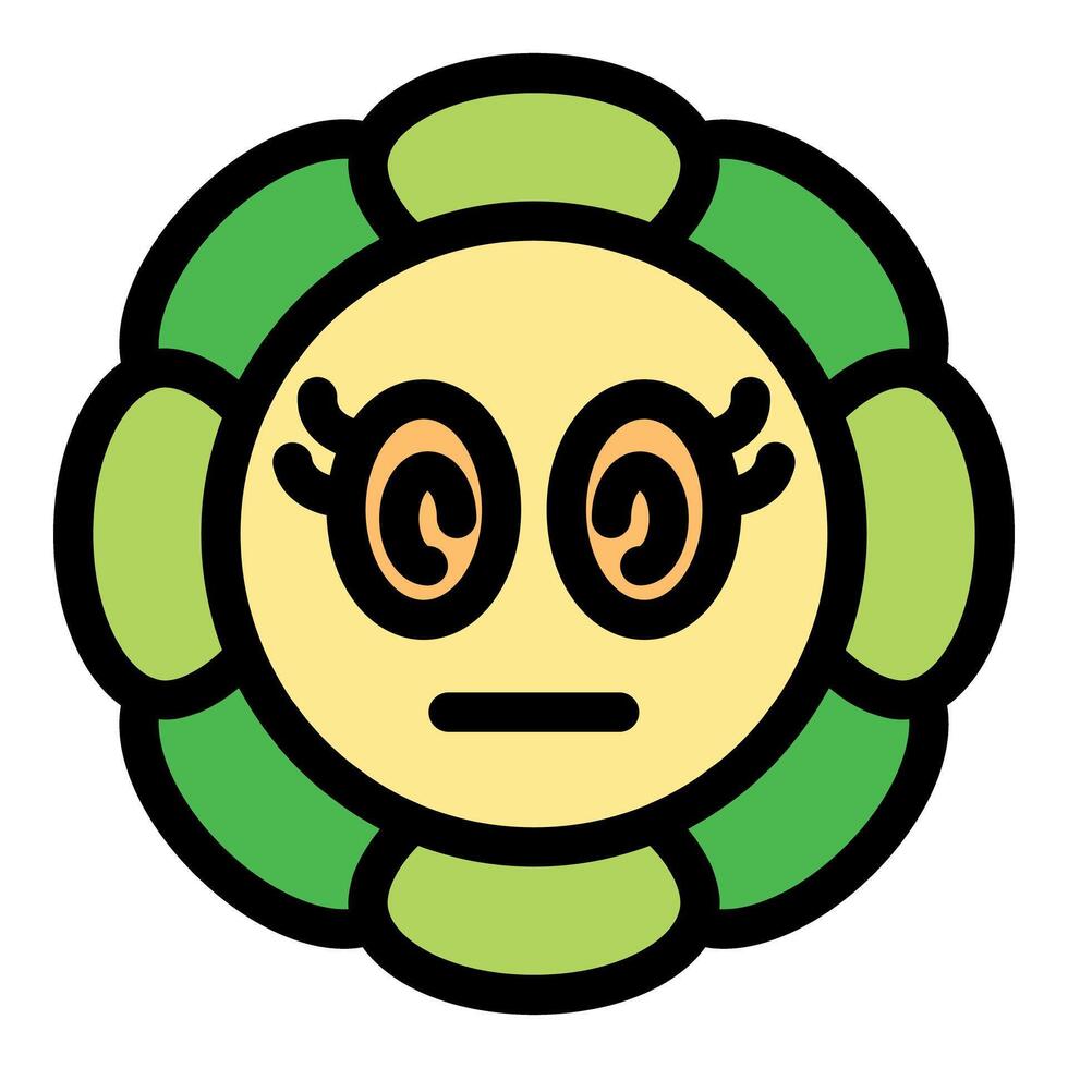 Cartoon daisy showing neutral face expression with green petals vector