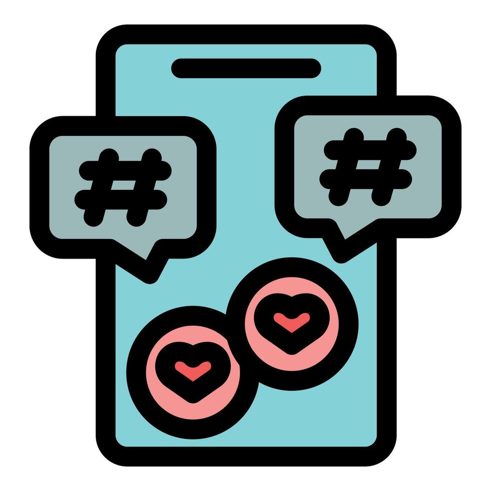 Smartphone showing hashtags and hearts expressing social media engagement vector
