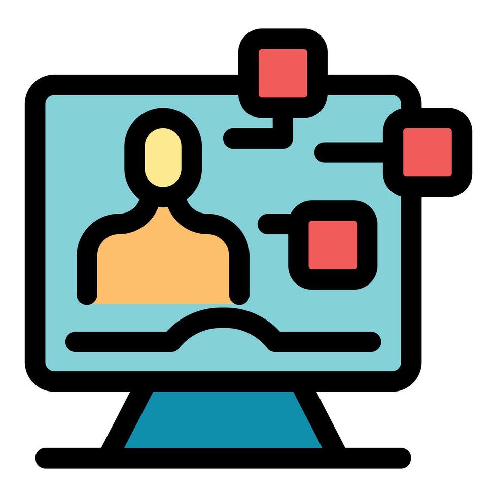 Computer showing user profile managing digital data blocks vector