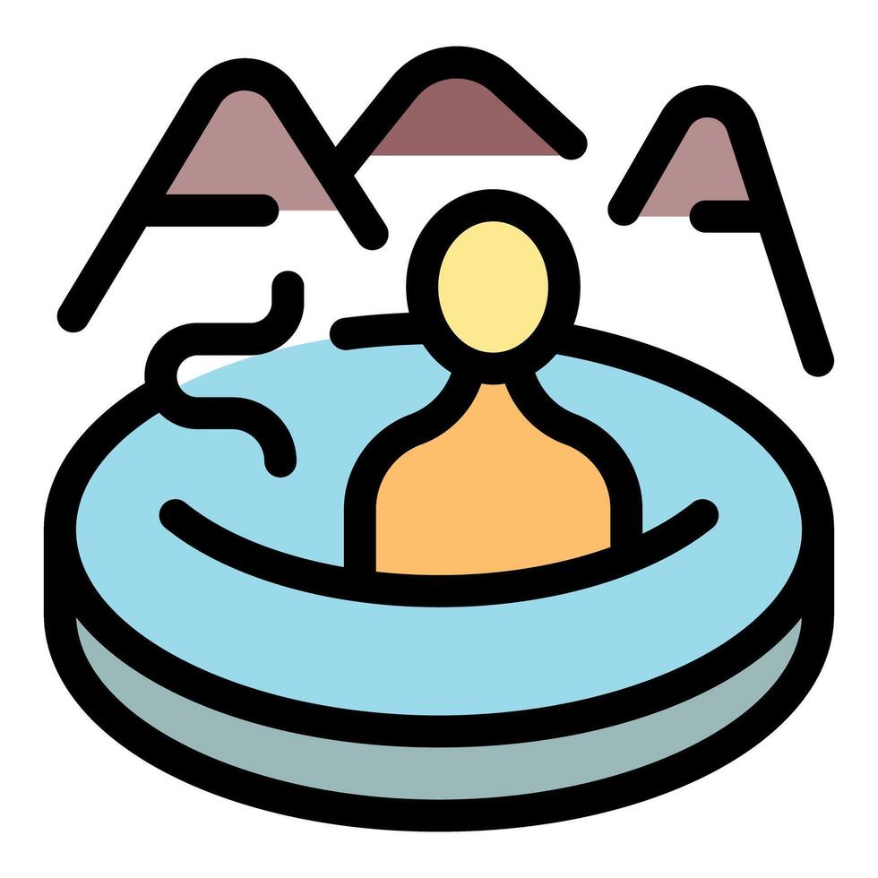 Person relaxing in hot tub with mountain view vector