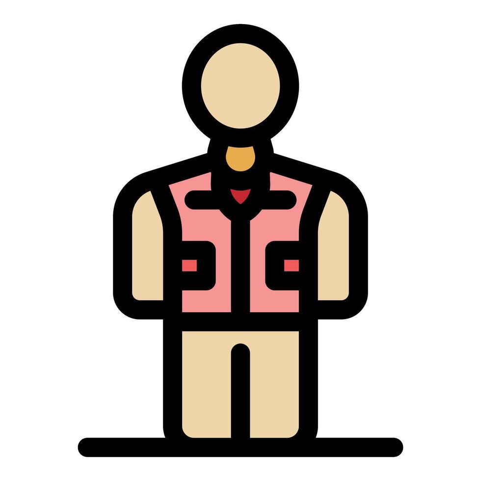 Reporter wearing vest and khaki pants standing up straight vector