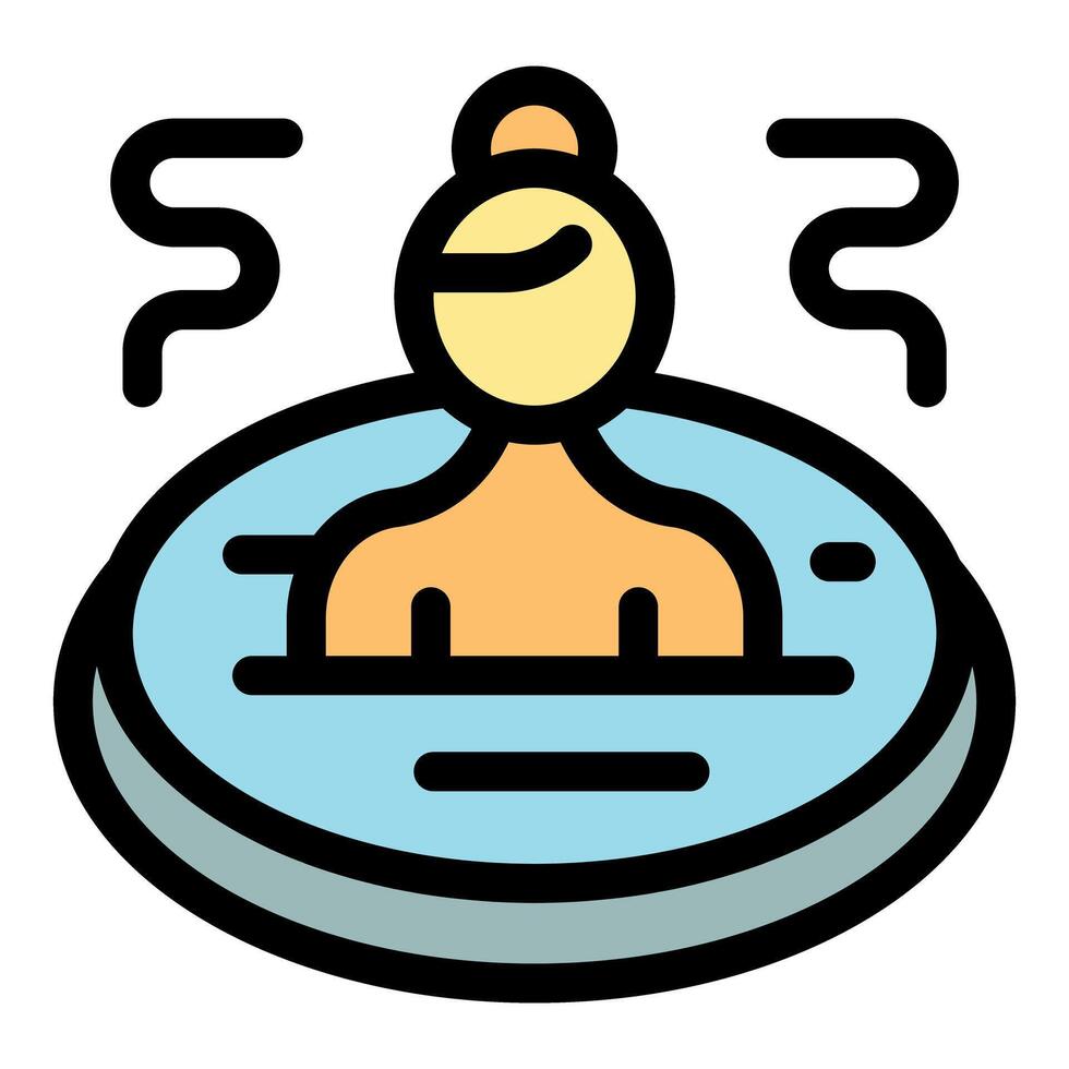 Woman relaxing in hot spring, enjoying wellness and thermal spa treatment vector