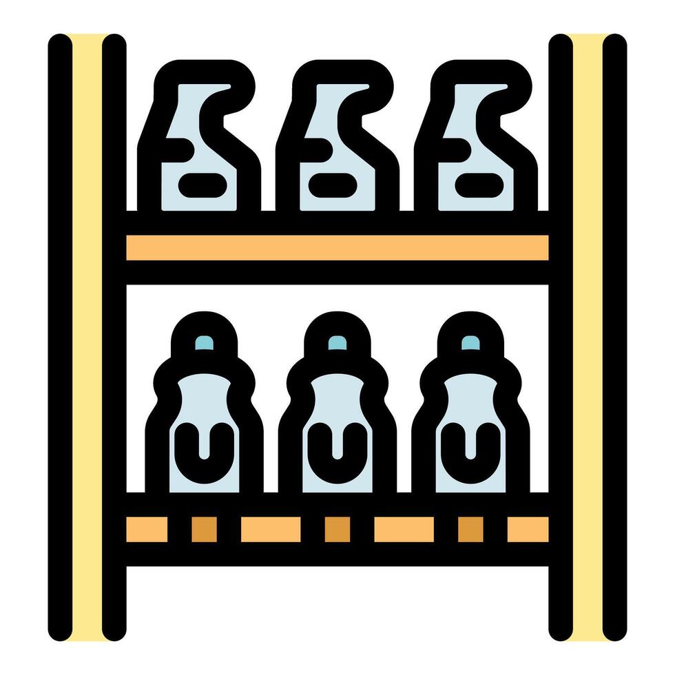 Cleaning products and bottles sitting on warehouse shelves vector