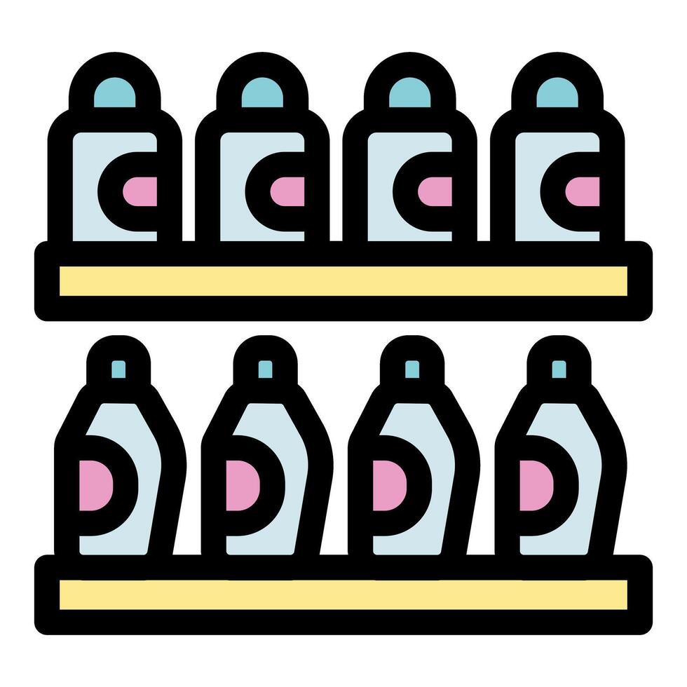 Supermarket shelves displaying cleaning products in bottles and packaging vector