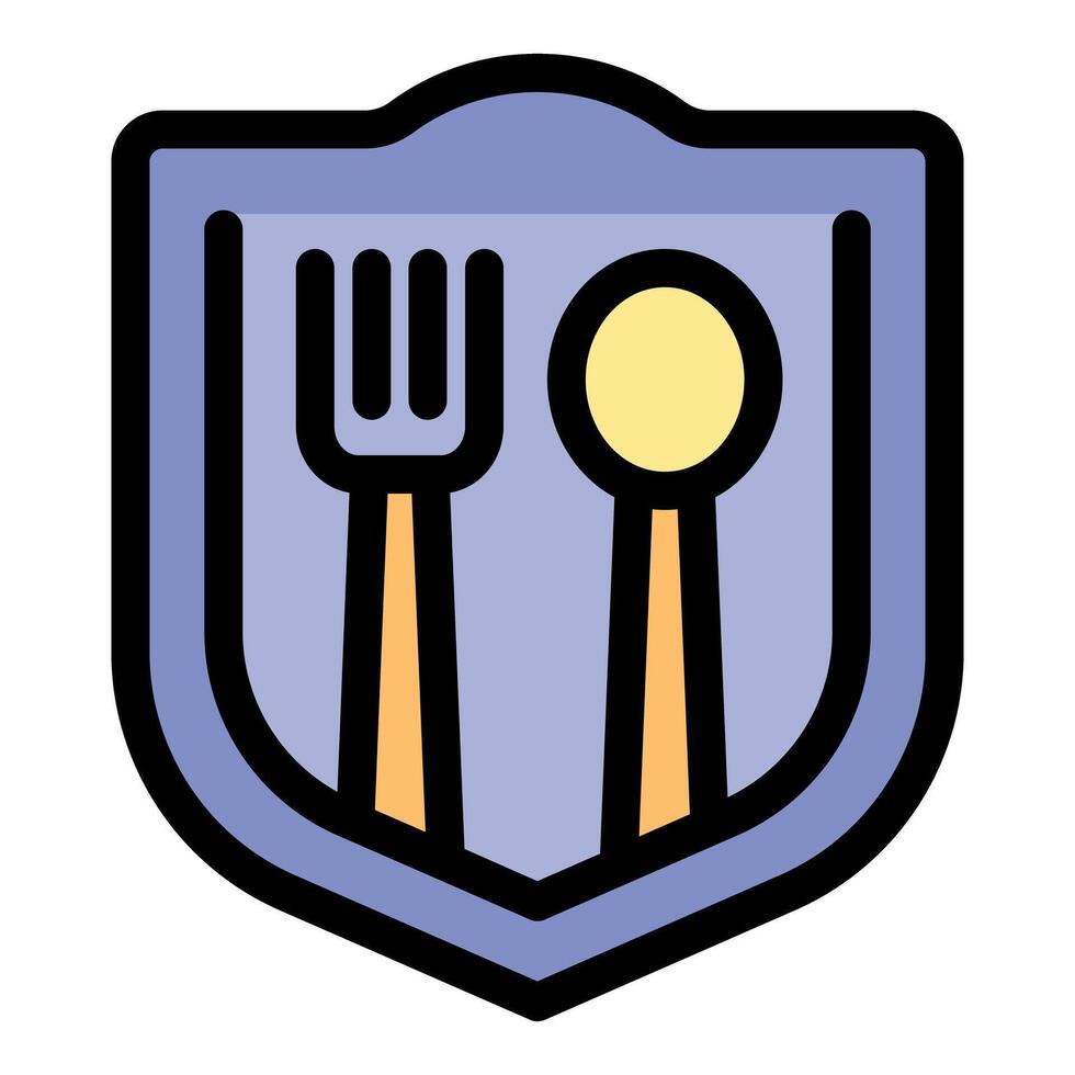 Fork and spoon inside a shield representing food safety and quality control vector