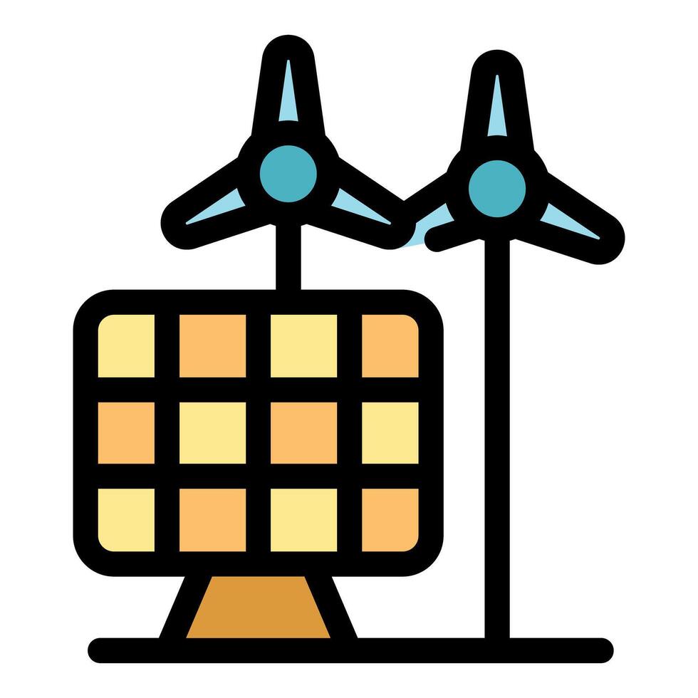 Solar panel and wind turbines generating clean energy vector