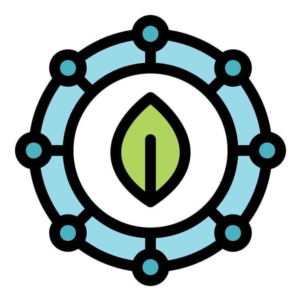 Green leaf inside connected circles symbolizing nature technology vector