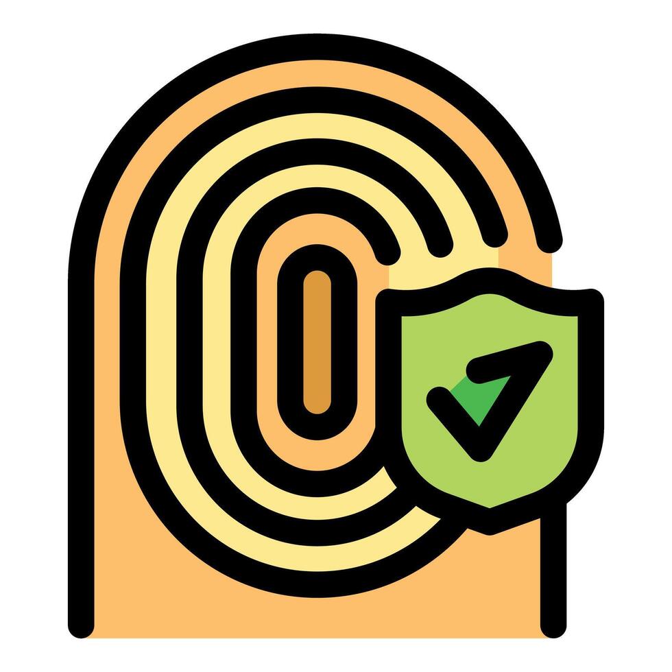 Fingerprint with shield and check mark, ensuring secure identification and data protection vector