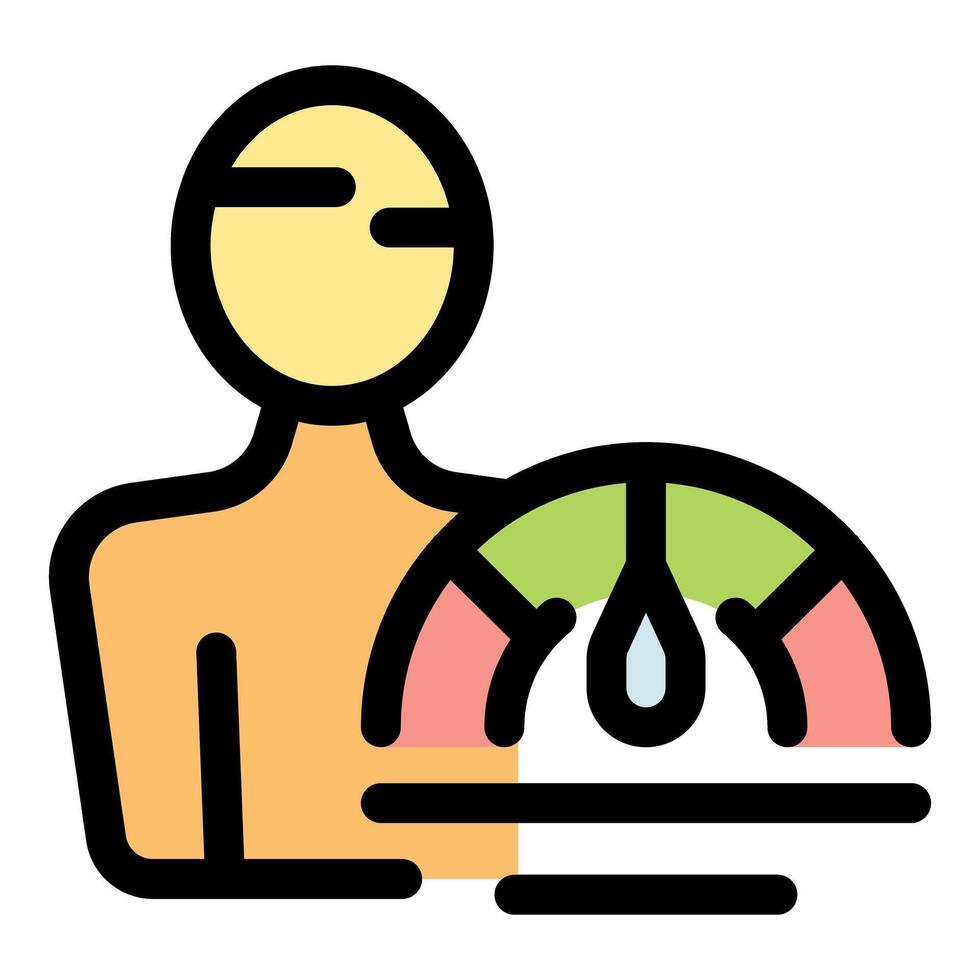 Person evaluating performance with speedometer icon, measuring business success and progress vector
