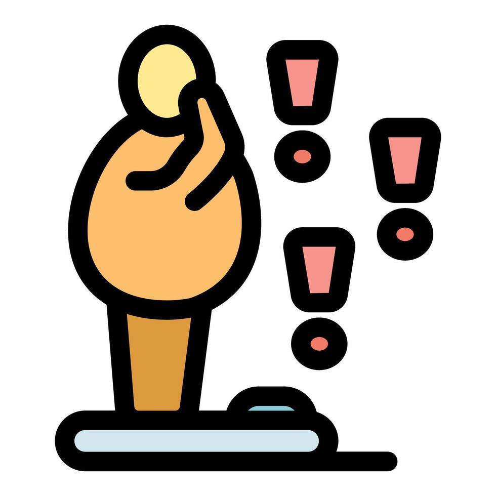 Overweight person worried by weight gain showing on scale vector