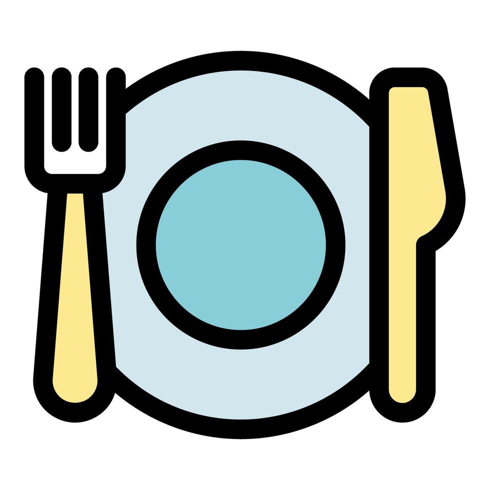 Fork, knife, and plate icon representing dining and mealtime vector