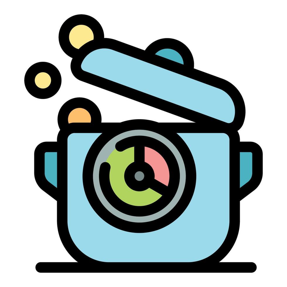 Cooking pot with timer showing cooking progress, kitchen appliance vector