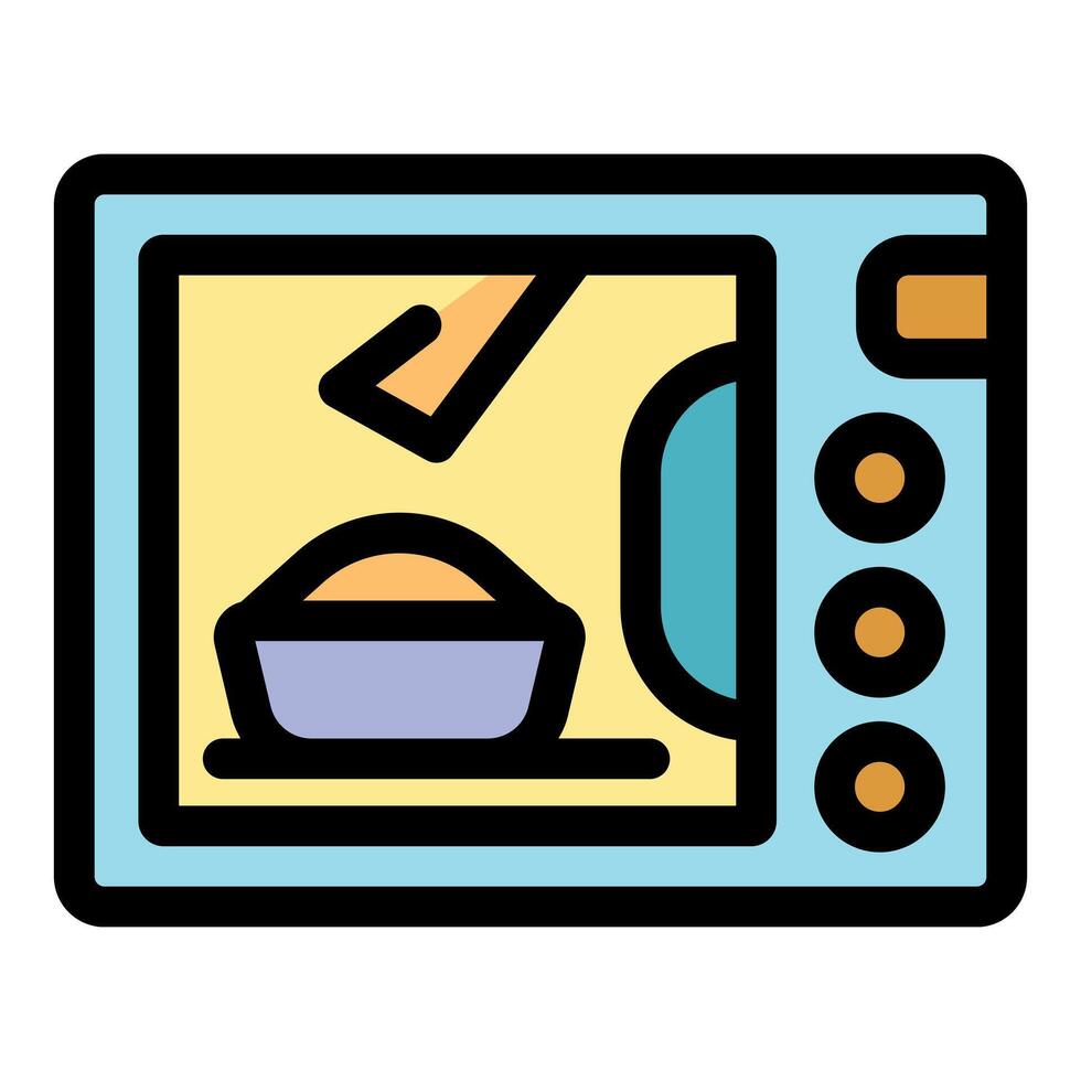 Microwave oven heating food in bowl with seasoning being added vector