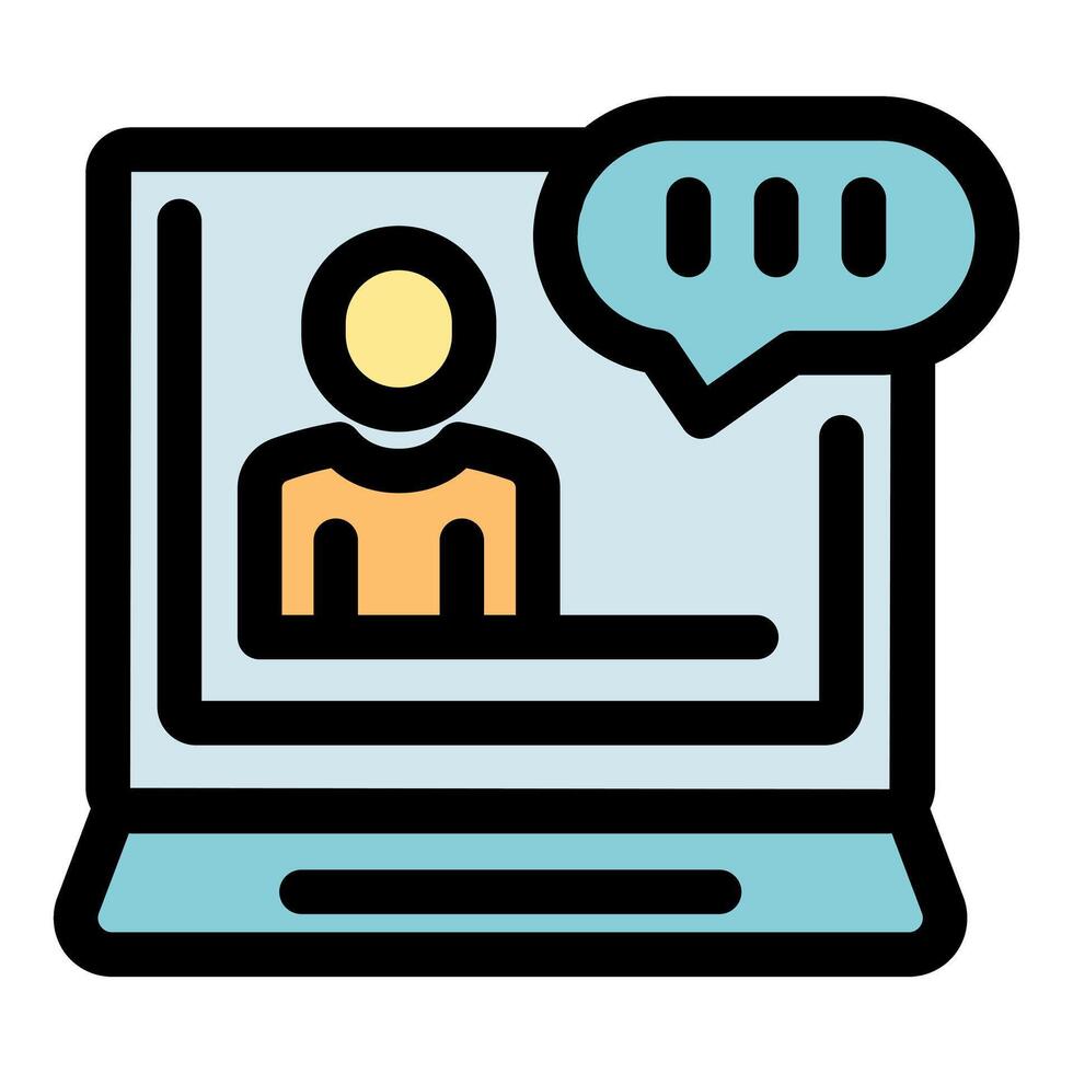 Online meeting with chat bubble displaying on laptop screen vector