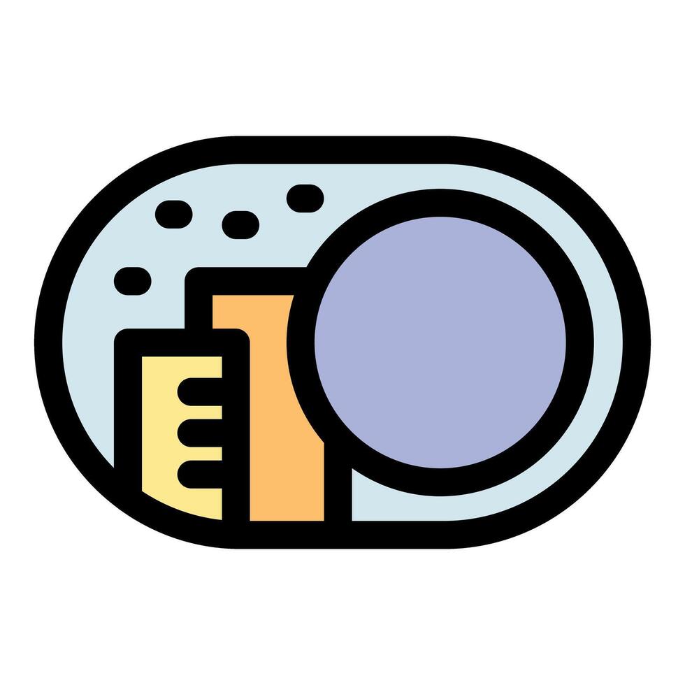 Urban planning showing magnifying glass over city buildings and ruler vector