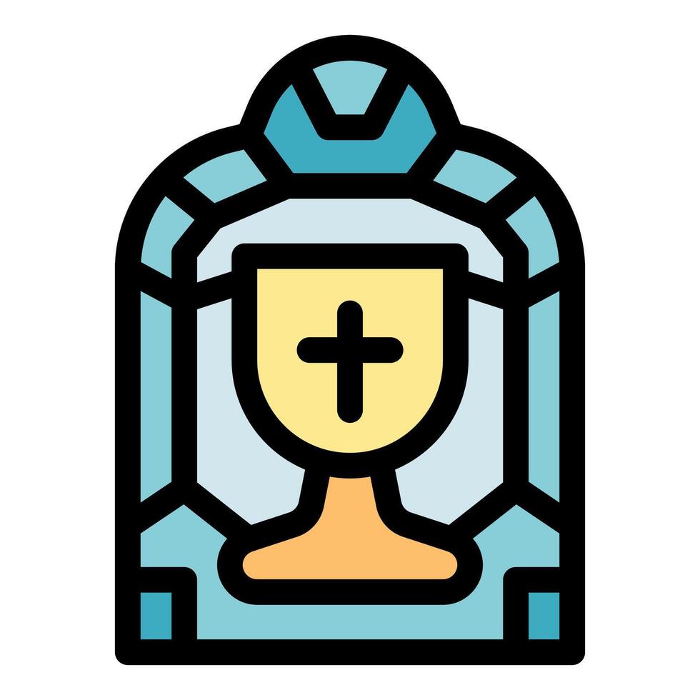 Stained glass window showing a chalice with a cross, religious symbolism and spirituality vector