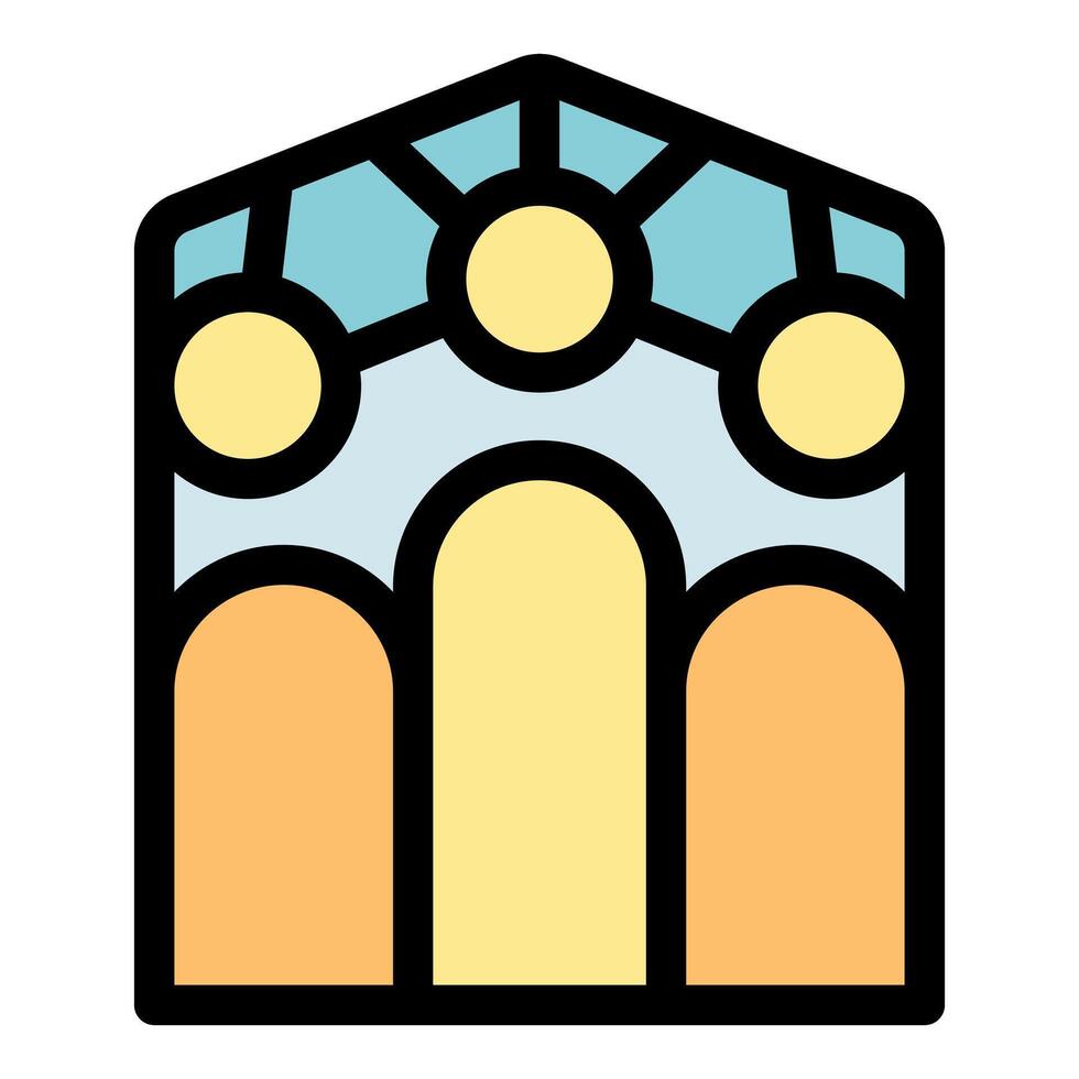 Colorful stained glass window depicting abstract shapes and geometric patterns vector