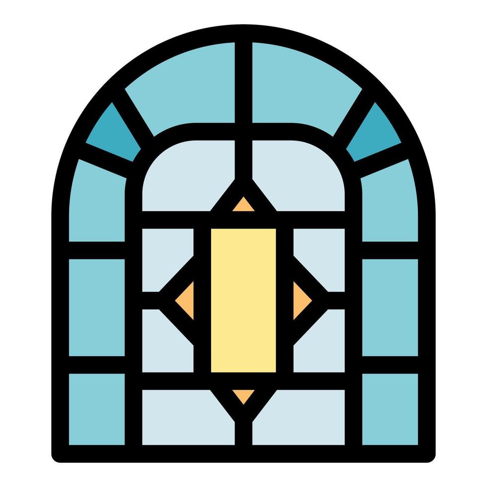 Arched stained glass window showing geometric pattern vector