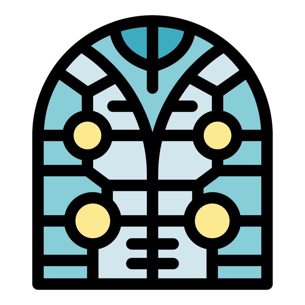 Arched stained glass window showing intricate geometric design vector