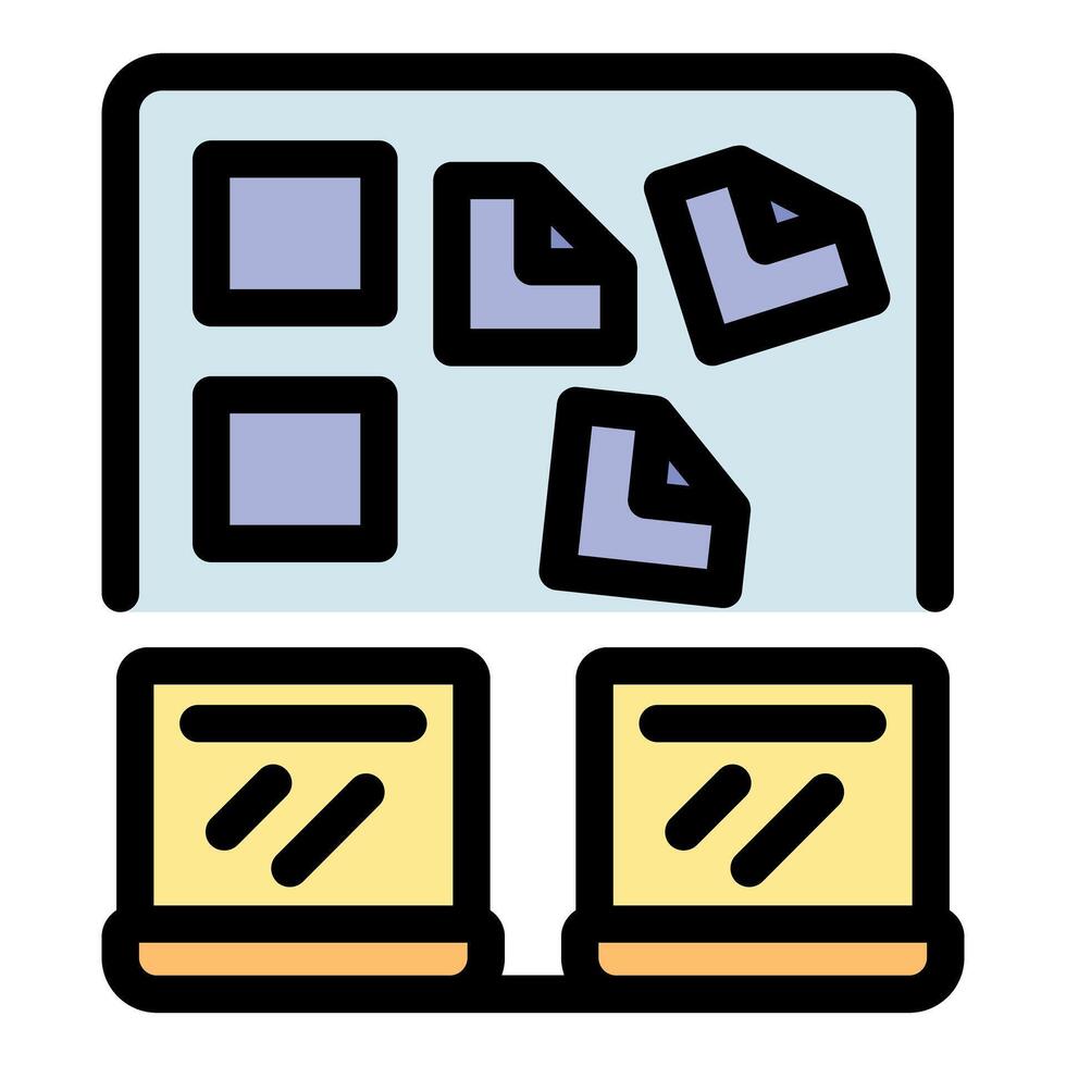 Office desk with documents pinned on board and drawers representing organized workflow vector