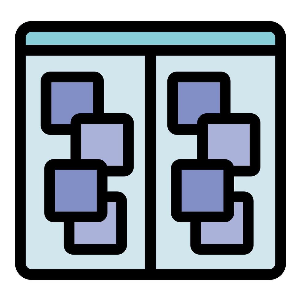Comparing files in two windows displaying interconnected data blocks representing complex information flow vector