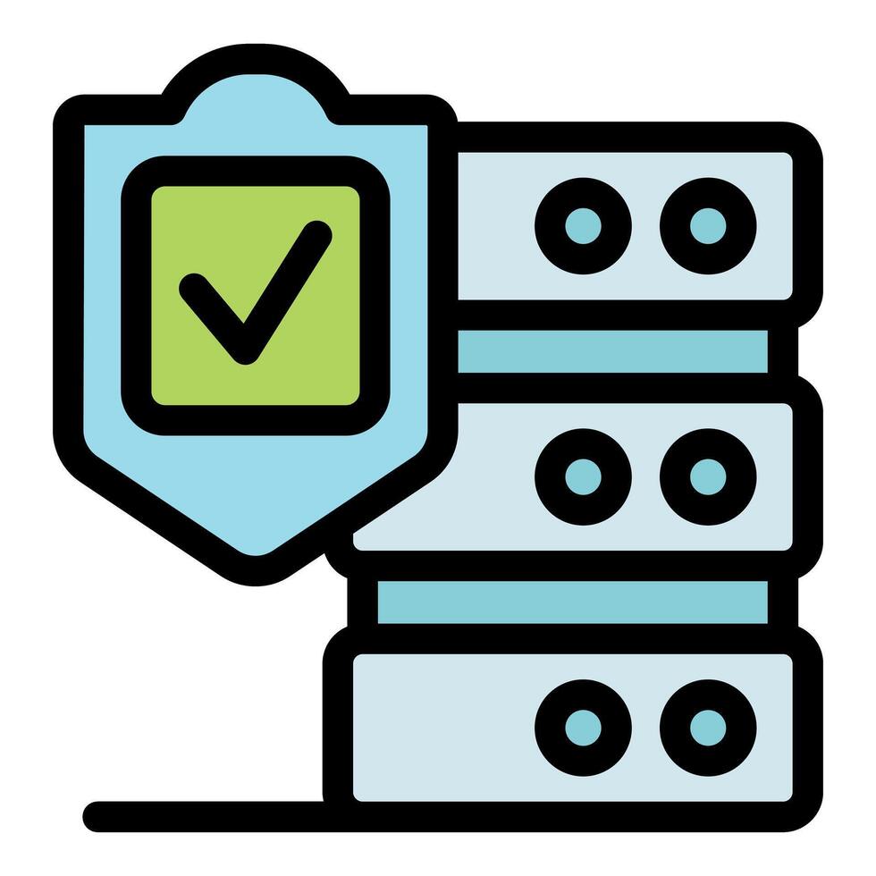 Secure server protected by shield with checkmark, ensuring data safety vector