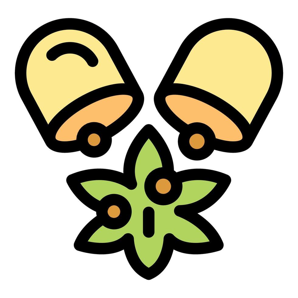 Two bells pouring star anise seeds on a green flower vector