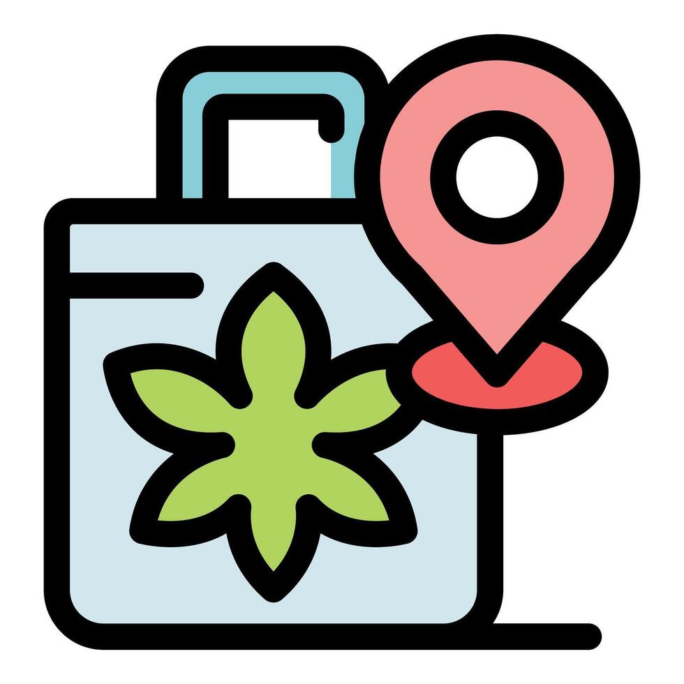 Cannabis delivery service location showing marijuana carrying bag and gps map pin vector