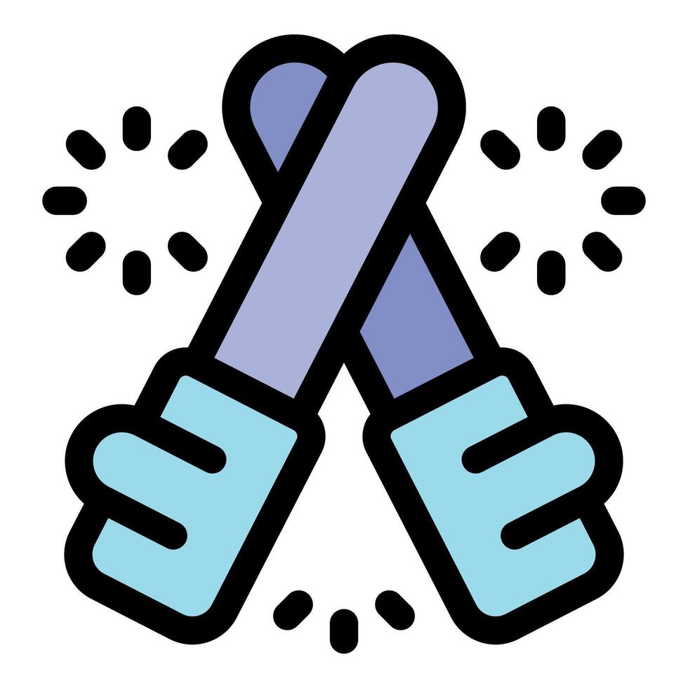 Hands holding crossed light sticks at concert, party, or festival vector