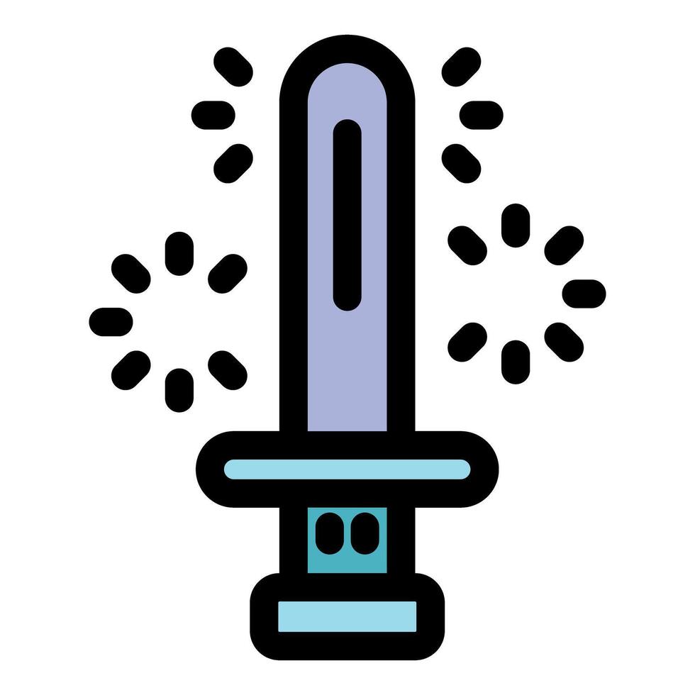 Magic sword shining with light beams on a stand, fantasy game icon vector