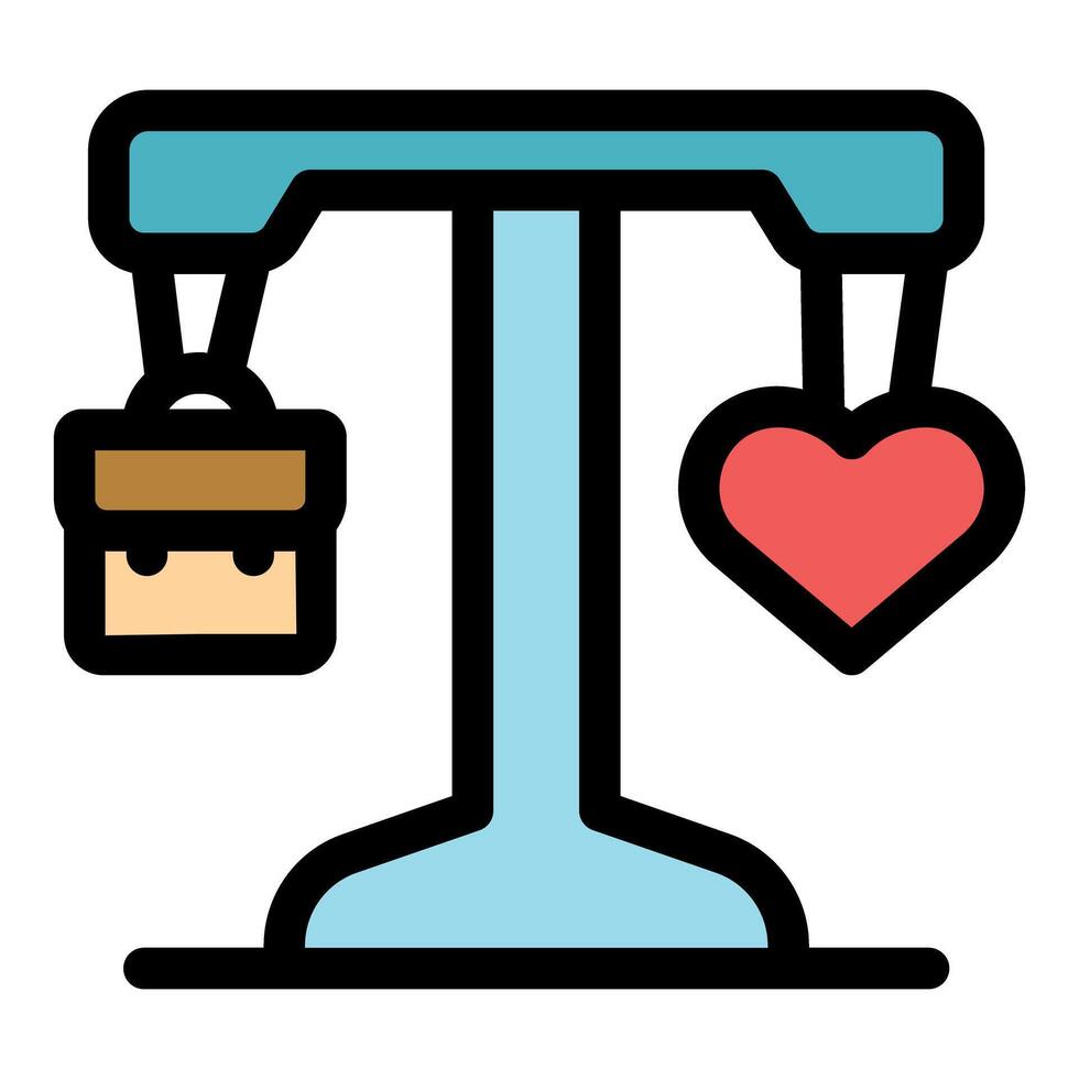 Balancing work and love, choosing between career and romance on a scale vector