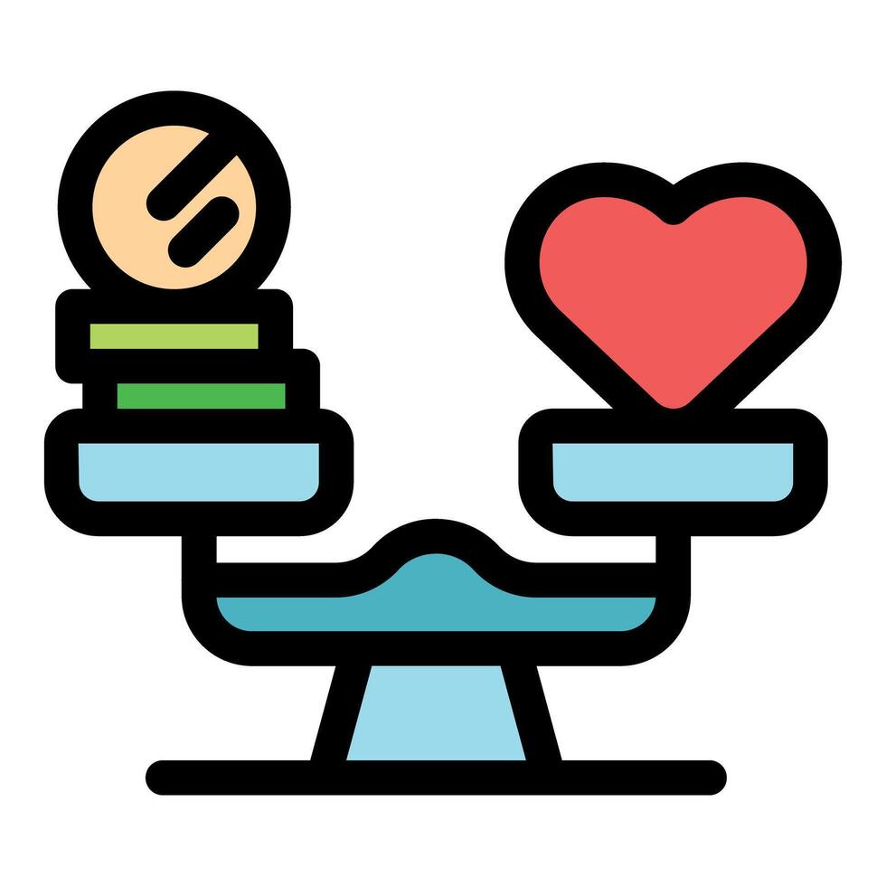 Balancing money and love, choosing between wealth and happiness on a scale vector