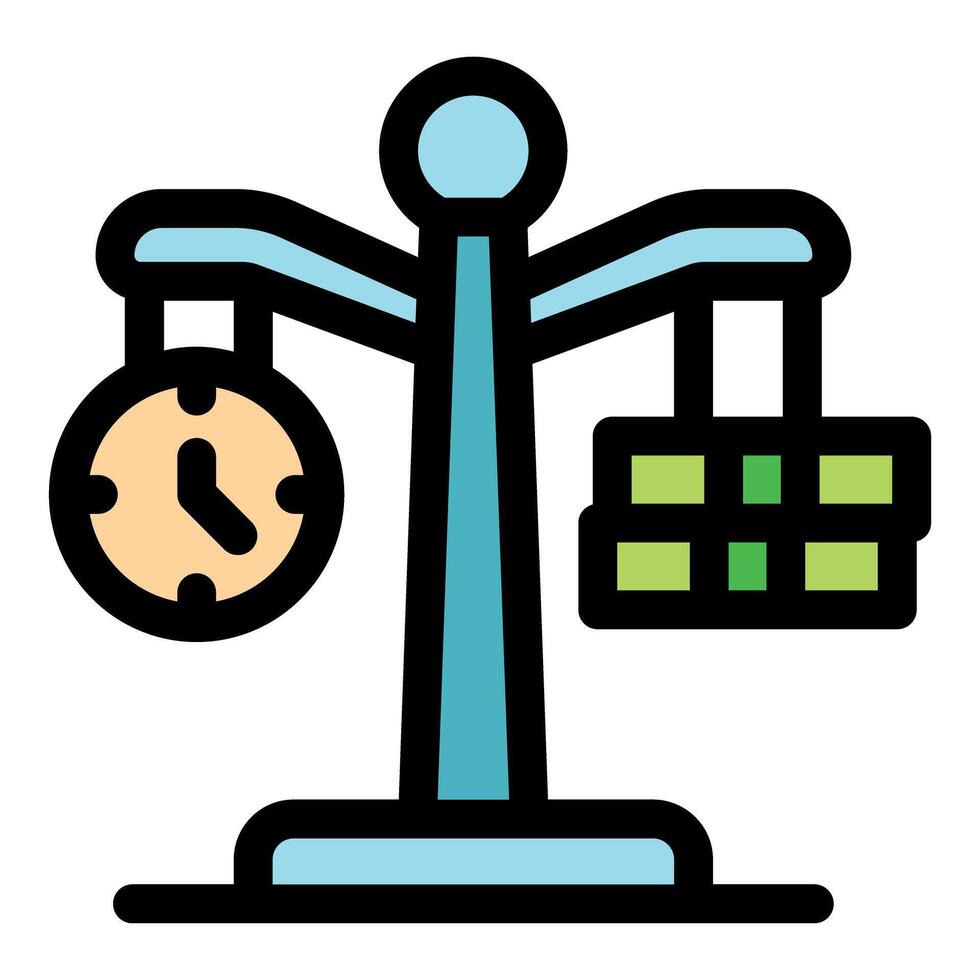 Time management, balancing time and money on scales, effective scheduling and budgeting vector