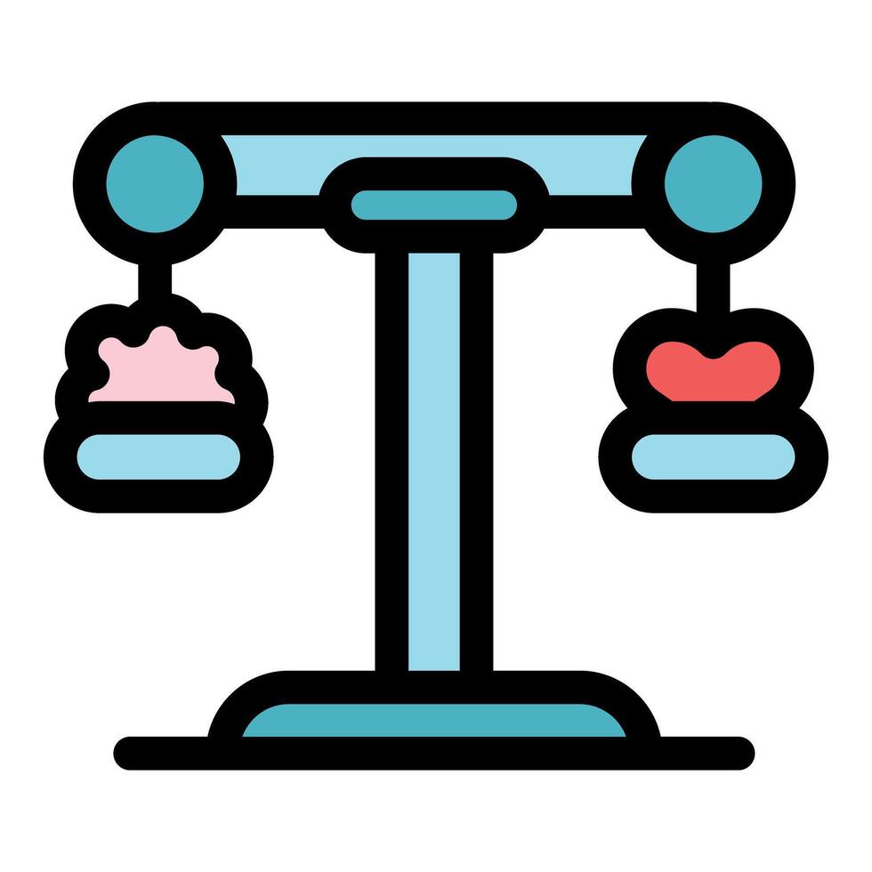 Balance scale comparing brain and heart, logic versus emotion, flat illustration vector