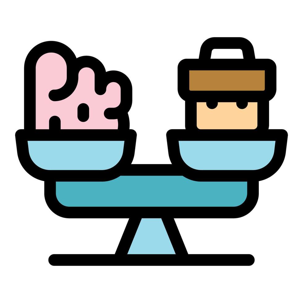 Brain and cardboard box balancing on a scale, weighing logic and creativity vector